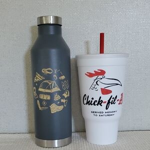 Chick-fil-A White Cup and Mizu Gray Bottle Set